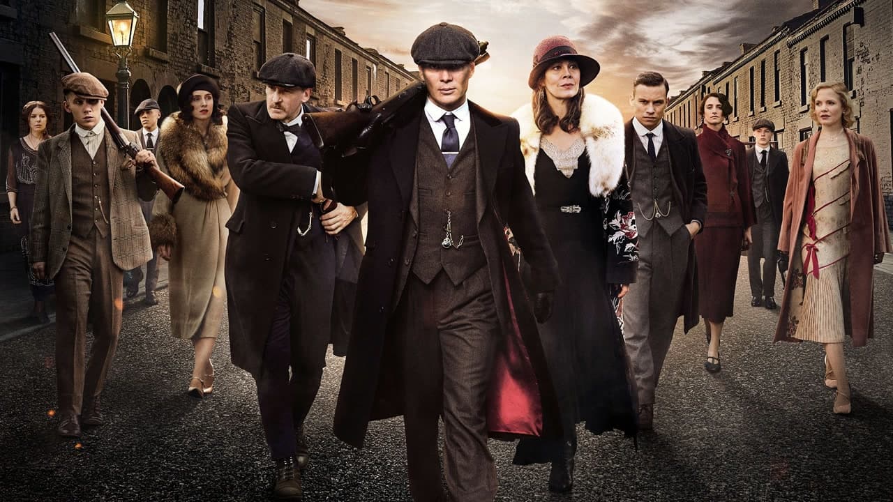 A Peaky Blinders street scene before color grading, with warm natural color